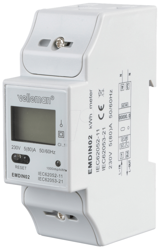 VE EMDIN02 - Energiezähler, 1-phasig, LCD Display
