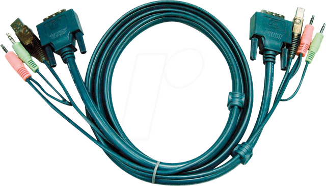 ATEN 2L-7D02U - KVM Kabel DVI-D (Single Link), USB, Audio, schwarz, 1,8 m