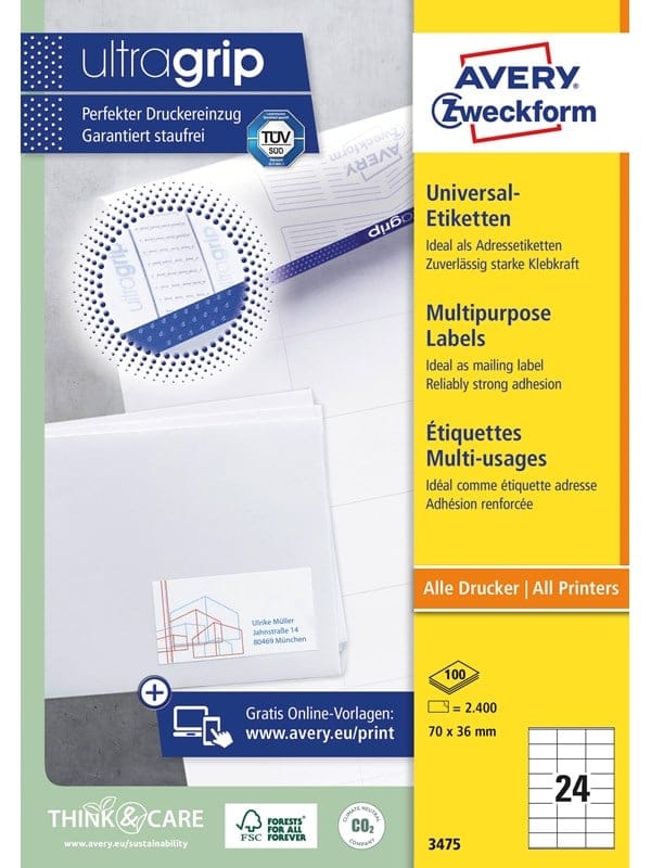 AVZ 3475 - Universaletiketten, 70 x 36 mm, 2400 Stück, weiß