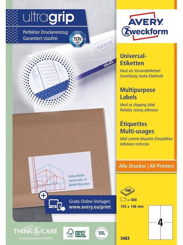 AVZ 3483 - Universal-Etiketten,105 x 148 mm, 400 Stück, weiß