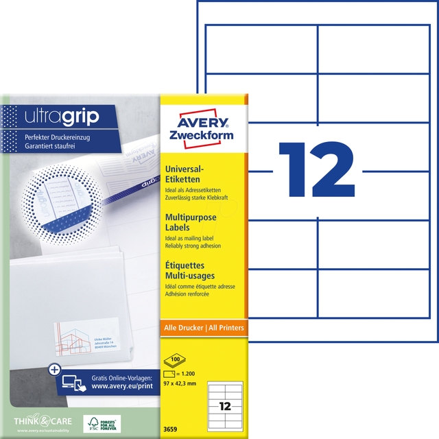 AVZ 3659 - Universaletiketten, 97 x 42,3 mm, 1200 Stück, weiß
