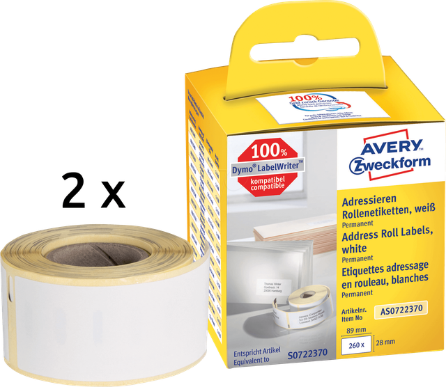 AVZ AS0722370 - Rollenetiketten AS0722370 28x89 mm, weiß