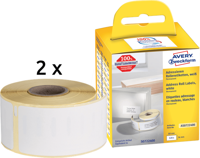 AVZ AS0722400 - Rollenetiketten AS0722400, 36x89mm, weiß