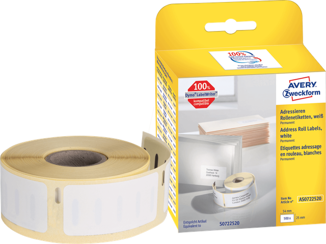 AVZ AS0722520 - Rollenetiketten AS0722520, 25x54mm, weiß