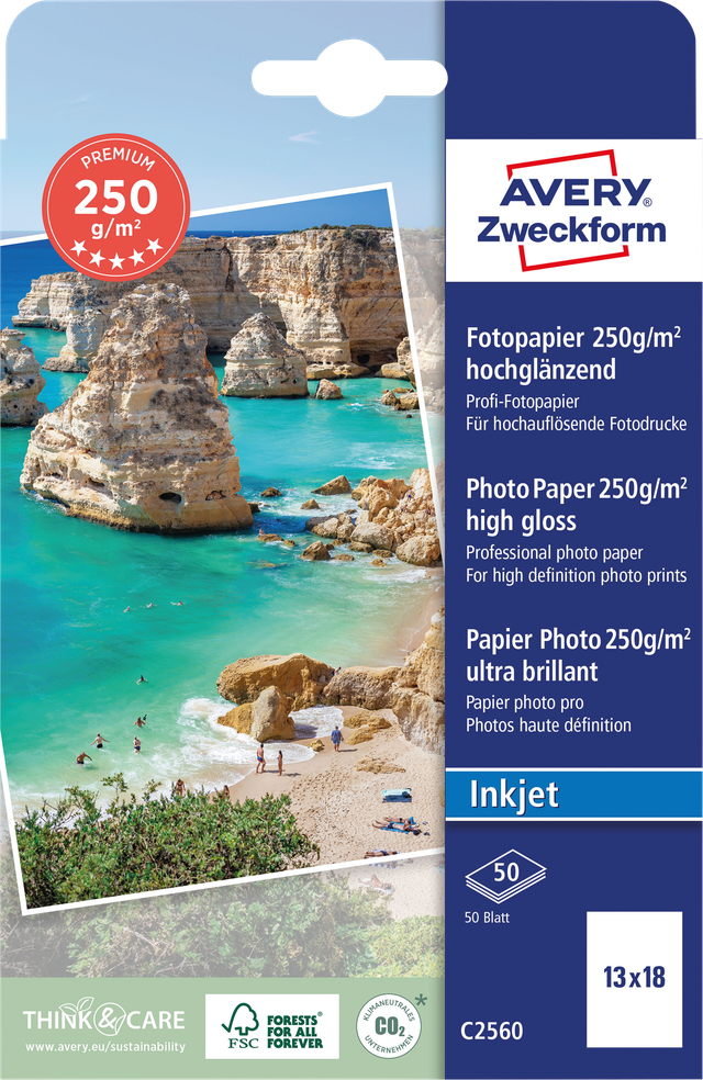 AVZ C2560 - Inkjet, Fotopapier, 13x18, 250 g/m², hochglänzend, 50 Blatt