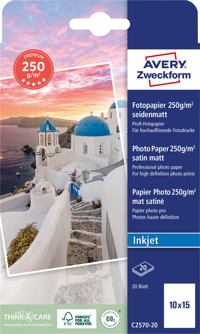 AVZ C2570-20 - Inkjet, Fotopapier, 10x15, 250 g/m², seidenmatt, 20 Blatt