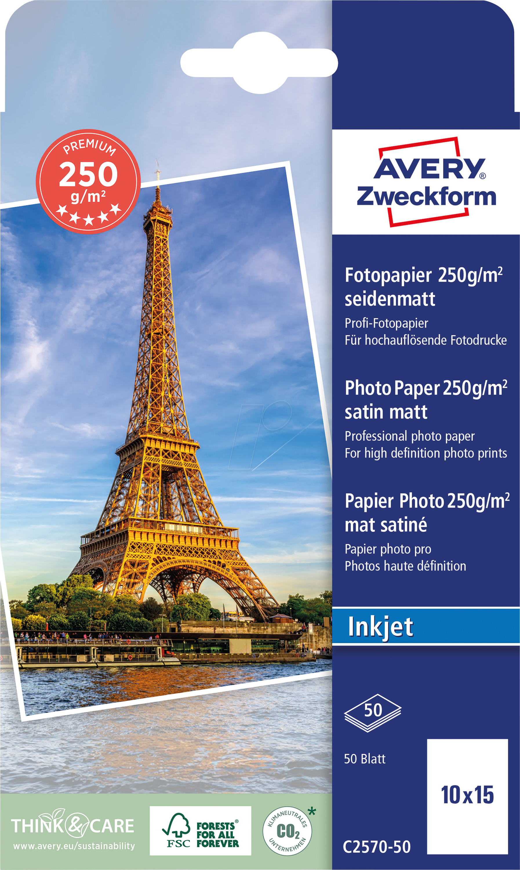 AVZ C2570-50 - Inkjet, Fotopapier, 10x15, 250 g/m², seidenmatt, 50 Blatt