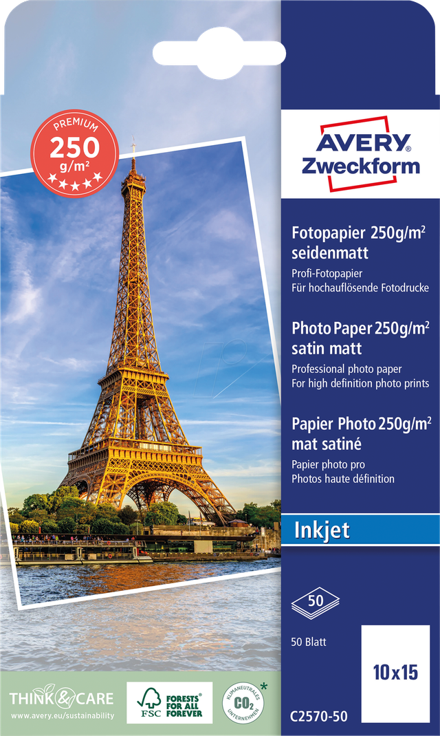 AVZ C2570-50 - Inkjet, Fotopapier, 10x15, 250 g/m², seidenmatt, 50 Blatt