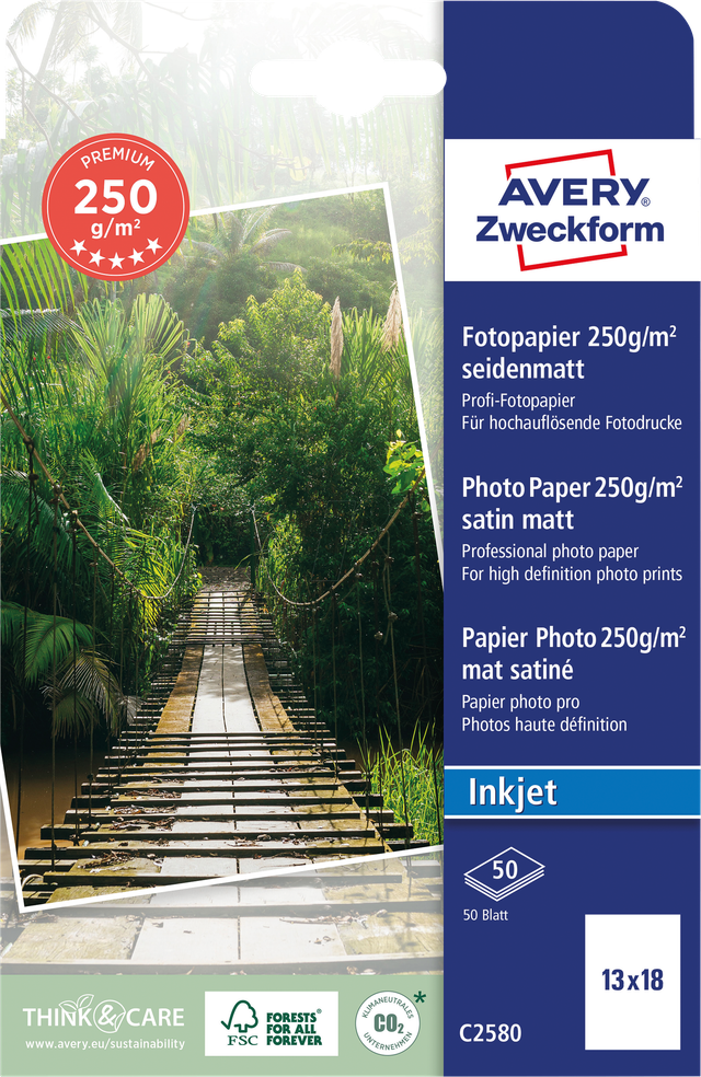 AVZ C2580 - Inkjet, Fotopapier, 13x18, 250 g/m², seidenmatt, 50 Blatt