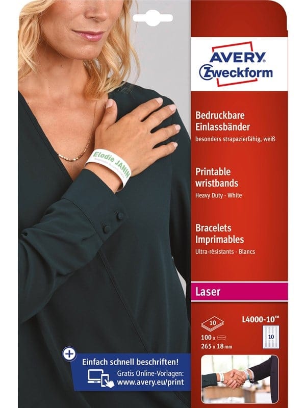 AVZ L4000-10 - Einlassbänder, wasserfester Folie, weiß, 100 Stück