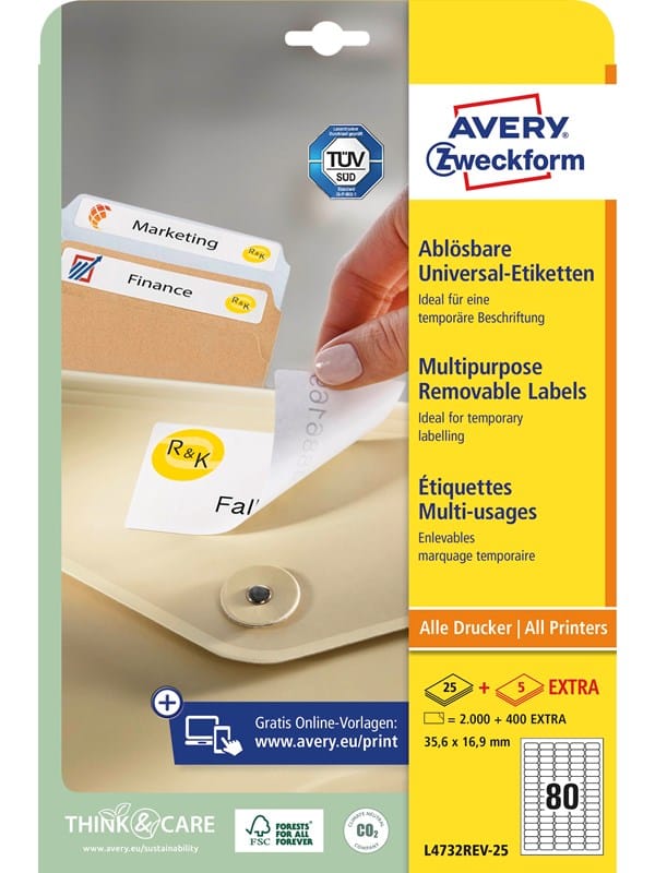 AVZ L4732REV-25 - Universal-Etiketten, 35,6 x 15,9 mm, weiß