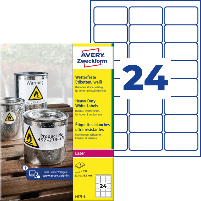 AVZ L4773-8 - Folien-Etiketten, wasserfest, 63,5 x 33,9 mm