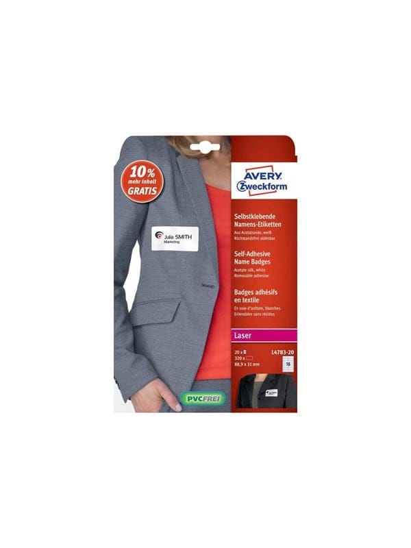 AVZ L4783-20 - Namens-Etiketten, Acetatseide, 88,9 x 31 mm, 320 Stück, weiß