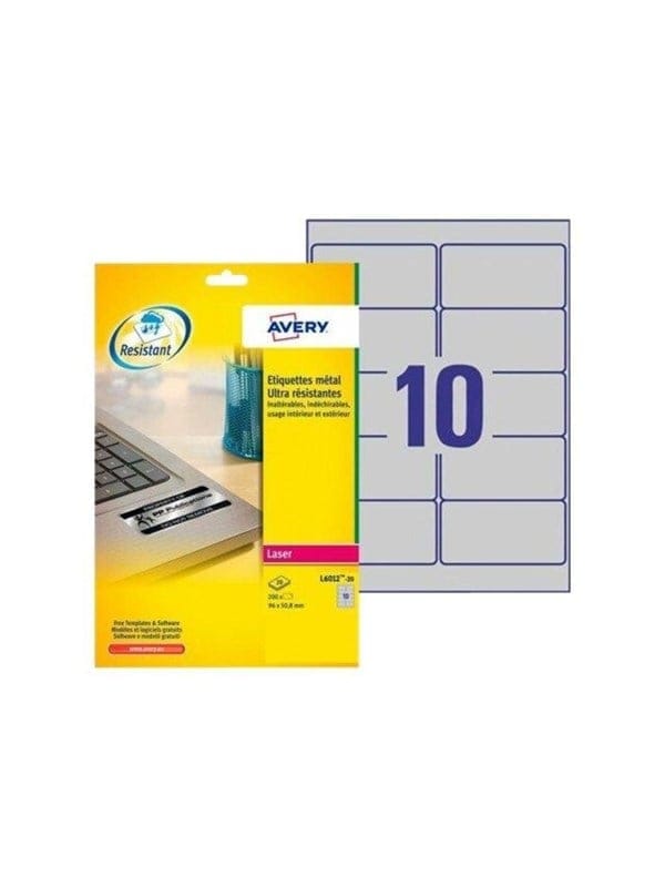 AVZ L6012-20 - Typenschild-Etiketten, wasserfest, 96 x 50,8 mm, 200 Stück, silb