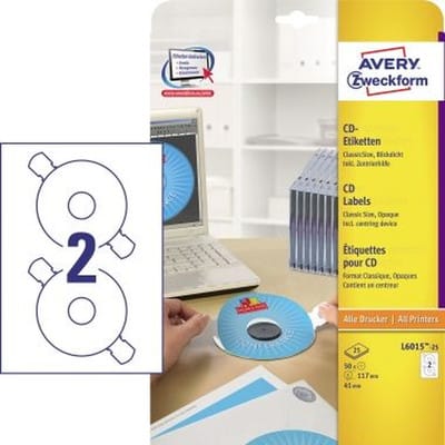 AVZ L6015-25 - CD-Etiketten, ClassicSize, FSC, Inkjet, Laser, 50 Stück, weiß
