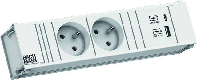 BACH 912.704 - CONI 2xUTE 1xUSB A/C 22W 0,2m GST18 RAL9010