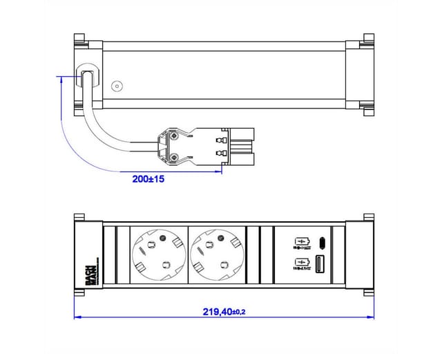BACH 916.501 - POWER FRAME Steckdoseneinheiten, 2-fach, USB A&C 22W