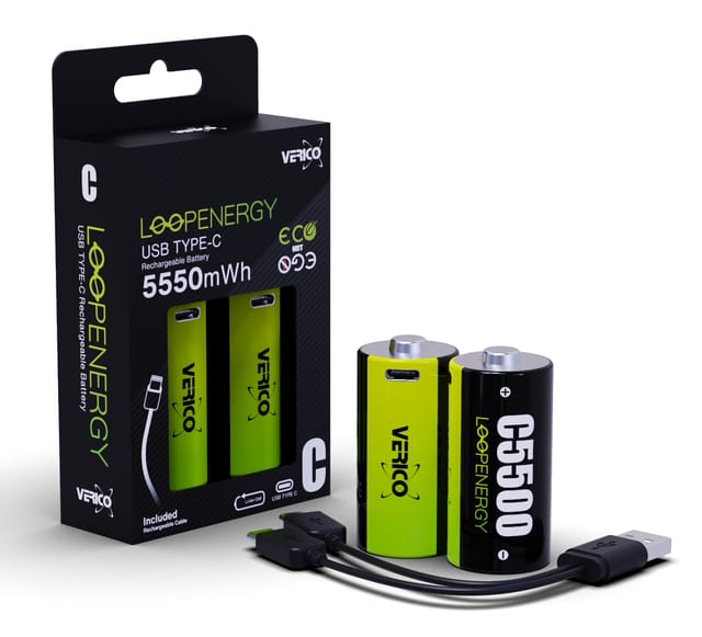 VERICO 2X BABY C - Li-Ion-Akku, Baby C, 1,5 V, 3700 mAh, USB-C, 2er-Pack