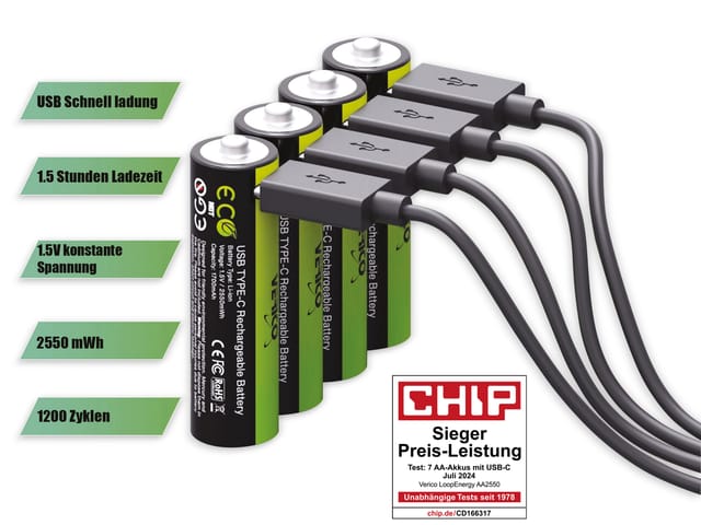 VERICO AA2550 - Li-Ion Akku, AA (Mignon), 1700 mAh, 4er-Pack