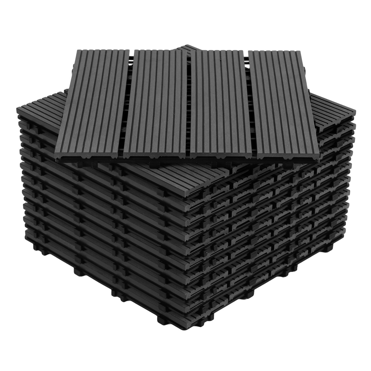 Randaco Paquete De 44 Baldosas De Tarima De Wpc, 4 Láminas, 4 M², 30 X 30 Cm, Baldosas De Madera Compuesta Encajables, Color Antracita