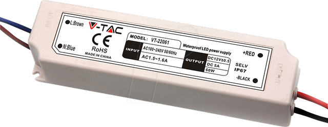 VT-3234 - LED-Trafo, 60 W, 12 V DC, 5 A, IP67