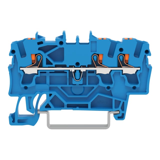 WAGO 2202-1304 - 3-Leiter-Durchgangsklemme, mit Drücker 2,5 mm², blau