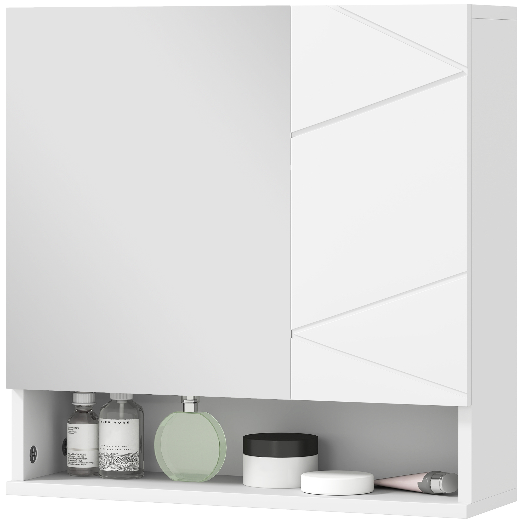 Wandhängender Badezimmerschrank Mit Spiegel, 2-türig, 55 X 17 X 55 Cm, Weiß
