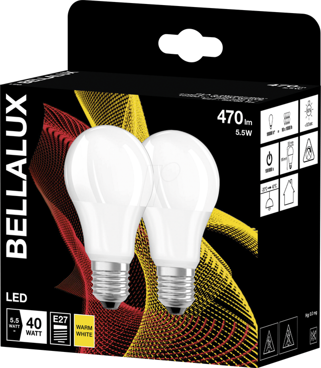 BELLA 075409002 - LED-Lampe E27, 5 W, 470 lm, 2700 K, 2er-Pack