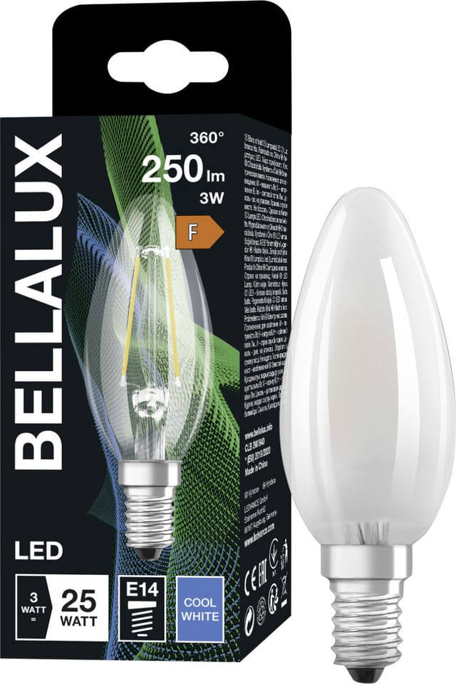 BELLA 075592230 - LED-Lampe E14, 2,5 W, 250 lm, 4000 K, Filament