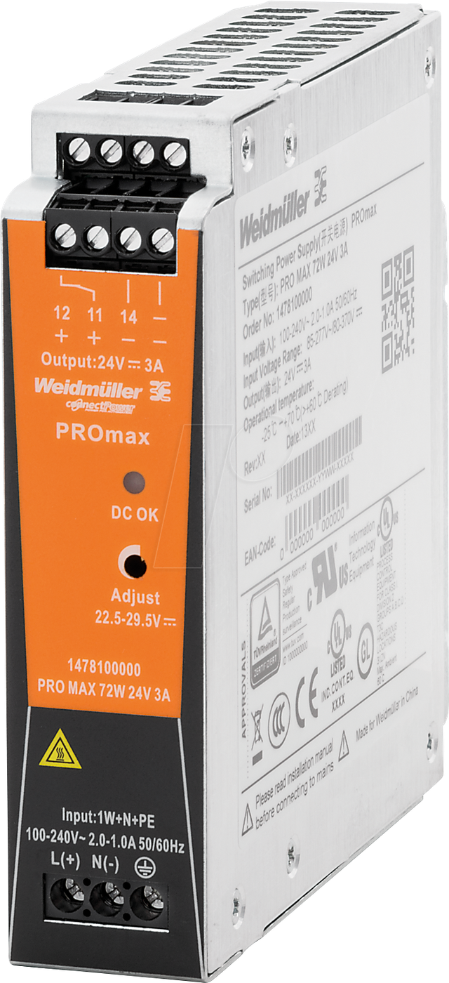 WEID 1478100000 - Schaltnetzteil Hutschiene, PROmax, 72 W, 24 V ,3 A