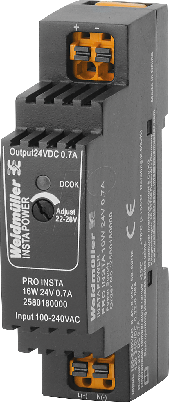 WEID 2580180000 - Schaltnetzteil Hutschiene, PRO INSTA, 16 W, 24 V ,0,7 A