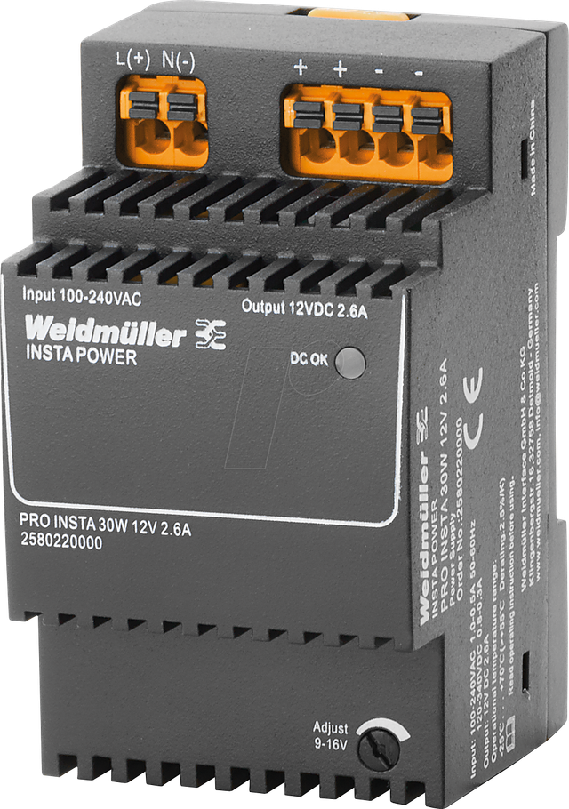 WEID 2580220000 - Schaltnetzteil Hutschiene, PRO INSTA, 30 W, 12 V ,2,6 A