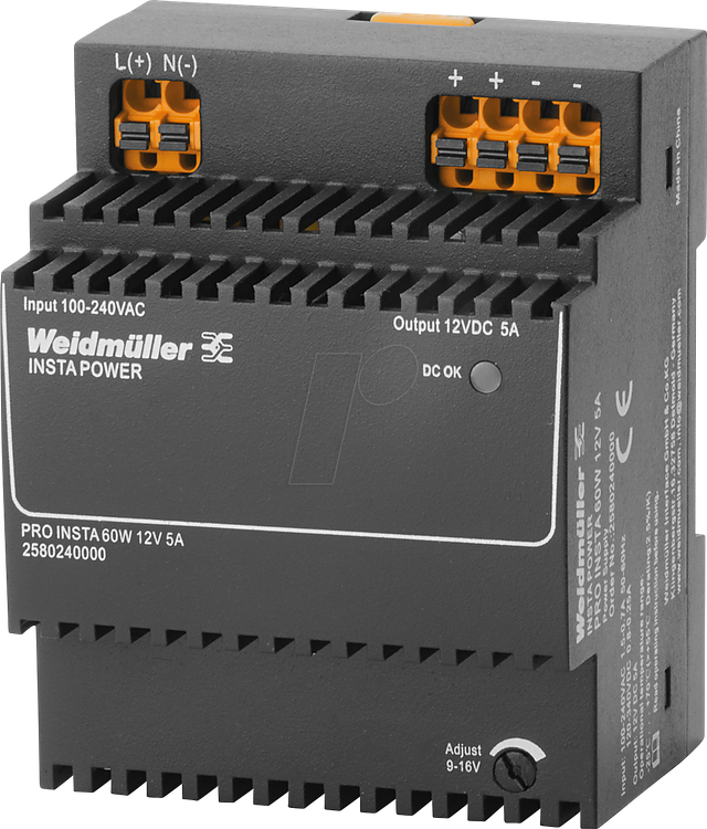 WEID 2580240000 - Schaltnetzteil Hutschiene, PRO INSTA, 60 W, 12 V ,5 A