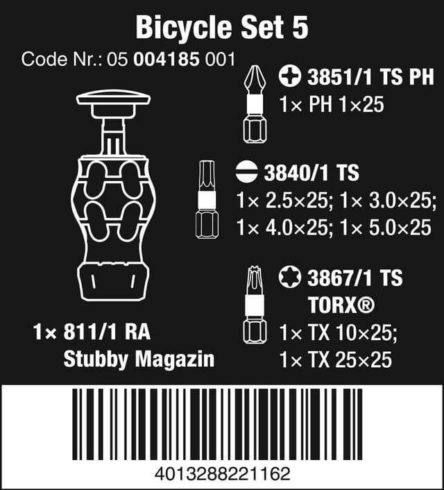 WERA 05004185001 - Bits-Handhalter mit 7 Bits, Edelstahl