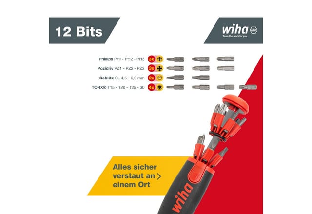 WIHA 38600 - Schraubendreher mit Bit Magazin LiftUp 25 magnetisch