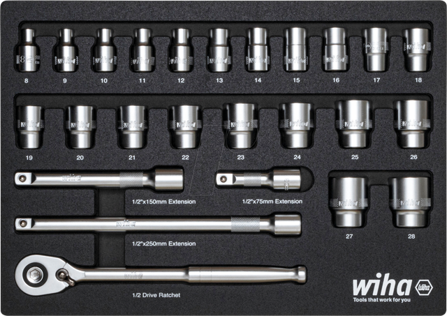 WIHA 44740 - Steckschlüsselsatz, Außensechskant, 1/2'', 26-teilig