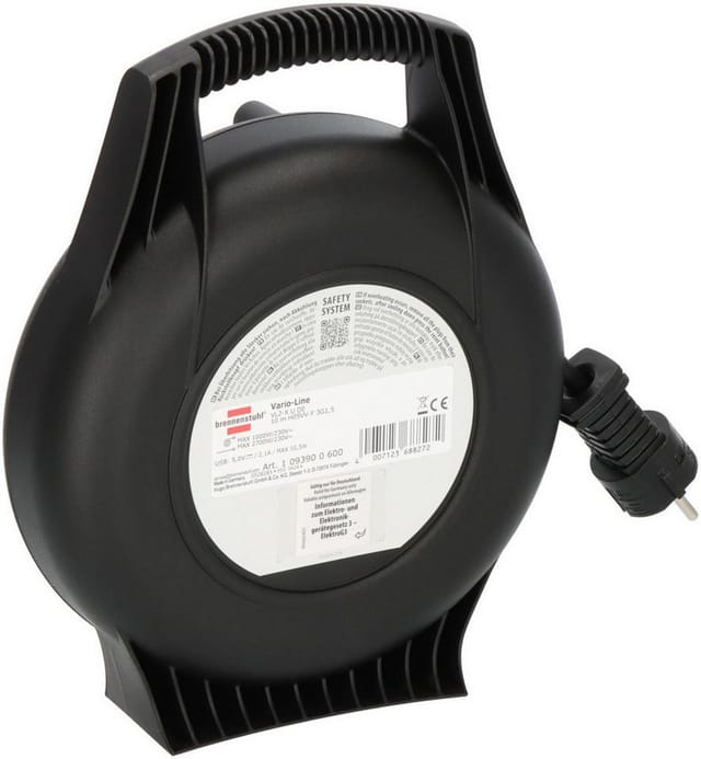 BRE 1093900600 - Mini Kabeltrommel, Vario Line Kabelbox, USB, 10 m Kabel, schwarz