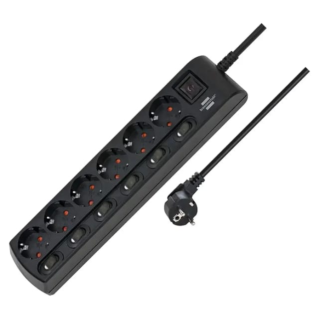 BRE 1153110116 - Steckdosenleiste, 6-fach, 2 m, schwarz, einzeln schaltbar