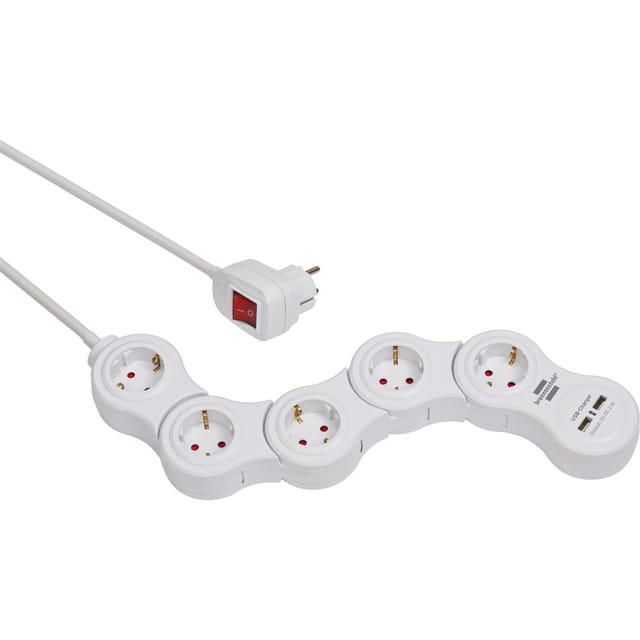 BRE 1155350210 - Steckdosenleiste, 5-fach, Typ F, 2 x USB, 1,4 m, weiß