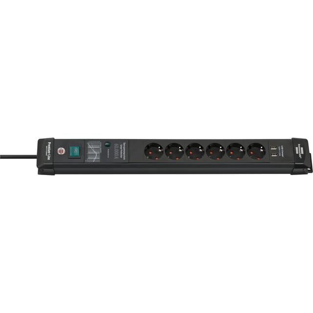 BRE 1951160606 - Steckdosenleiste, 6-fach, Überspannungsschutz, 2x USB-A, 3 m
