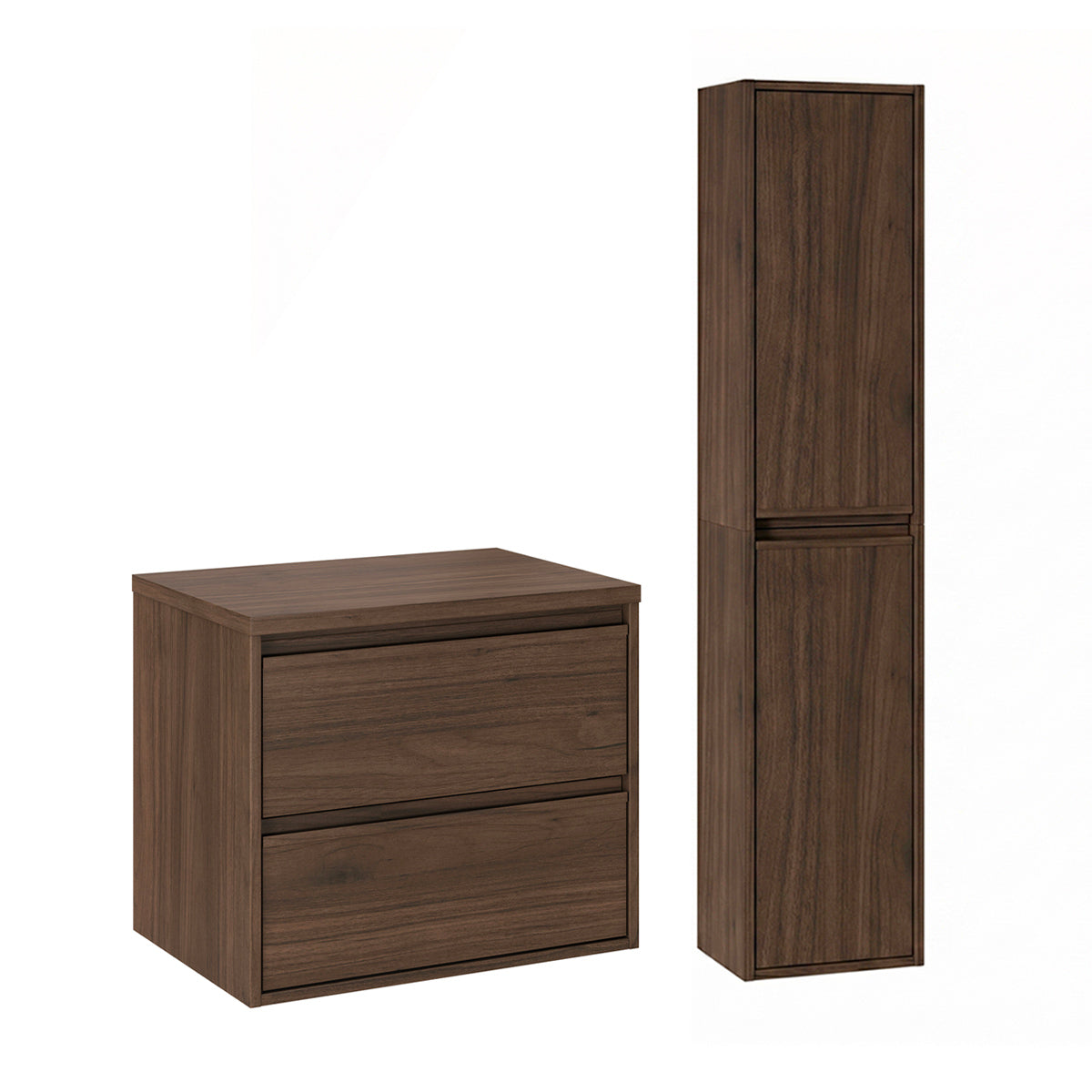 Doppelwaschtisch Und Hängesäule 60cm Edmé Mit 2 Schubladen, Dunkles Holzoptik