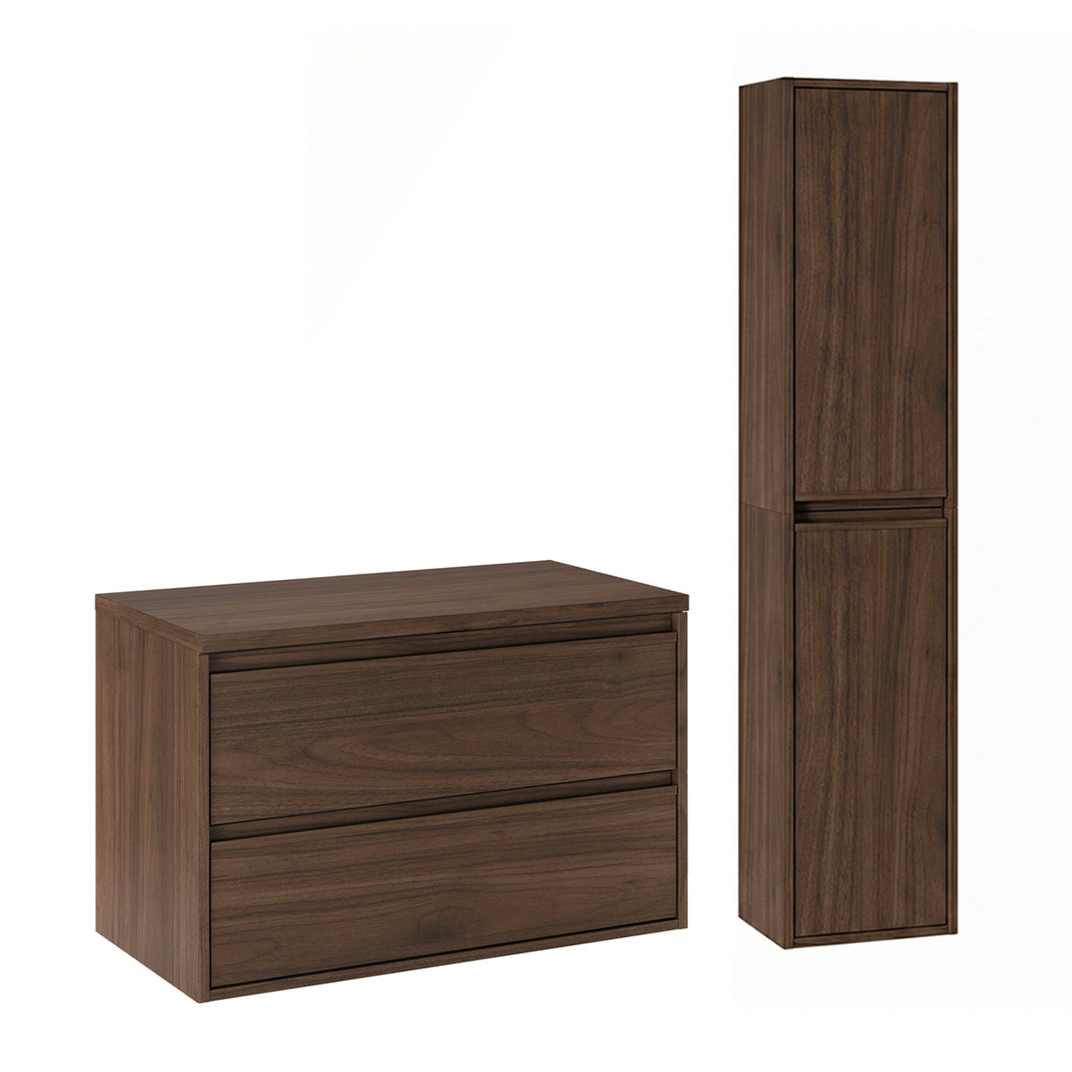 Doppelwaschtisch Und Hängesäule 80cm Edmé Mit 2 Schubladen, Dunkles Holzoptik