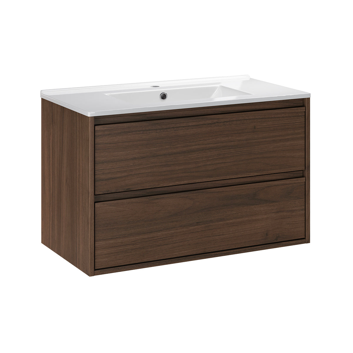Waschtisch 81cm Edmé Mit 2 Schubladen, Dunkles Holzoptik