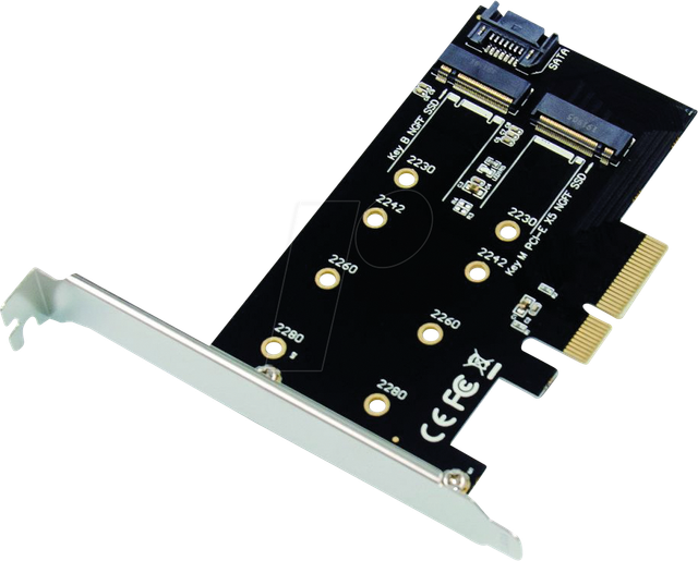 CON EMRICK04B - PCIe x4 > 1x M.2 SATA, 1x M.2 NVMe