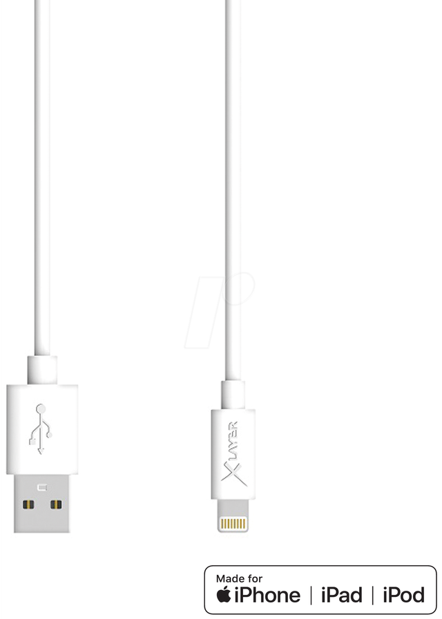 XLAYER 210325 - Sync- & Ladekabel, USB-A -> Lightning, 1,2 m, weiß