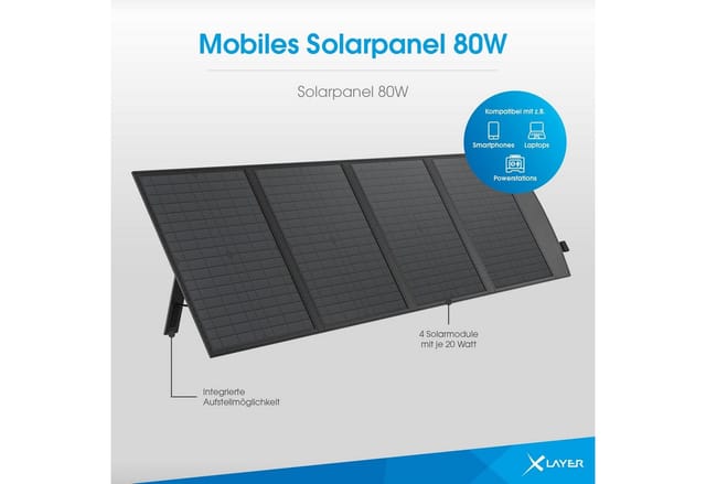 XLAYER 219689 - Mobiles Solar Panel, 80 W, USB-A/C, DC-Out