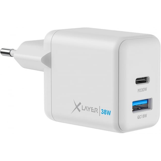 XLAYER 219850 - USB-Ladegerät QC 3.0, 38 W, USV-C/A, weiß