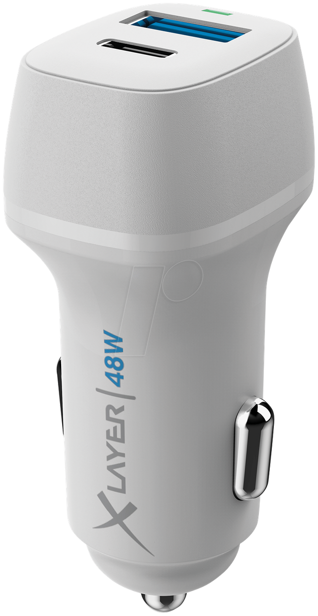 XLAYER 219947 - USB-Ladegerät, USB-C (PD), 30 W, USB-A (QC 3.0), 18 W, Kfz, weiß