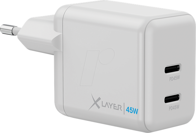 XLAYER 220177 - USB-Ladegerät, 5-20 V, 45 W, 2x USB-C, weiß