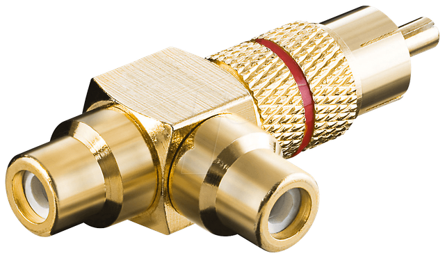 CS-2B RT - Cinch Stecker auf 2x Cinch Buchse, vergoldet